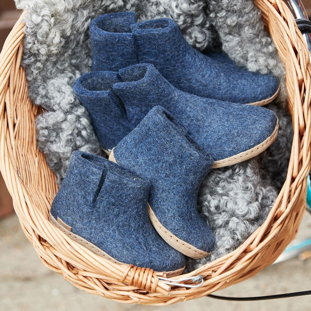 Glerups wollen sloffen pantoffels LAARS DENIM leren zool