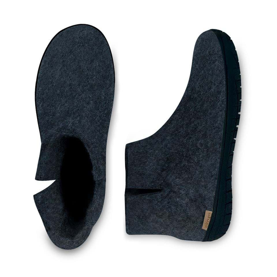GLERUPS wollen sloffen pantoffels Laarsje DENIM RUBBER BLACK