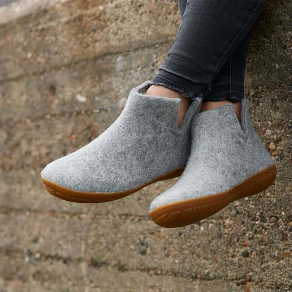 GLERUPS wollen sloffen pantoffels GRIJS RUBBER HONEY