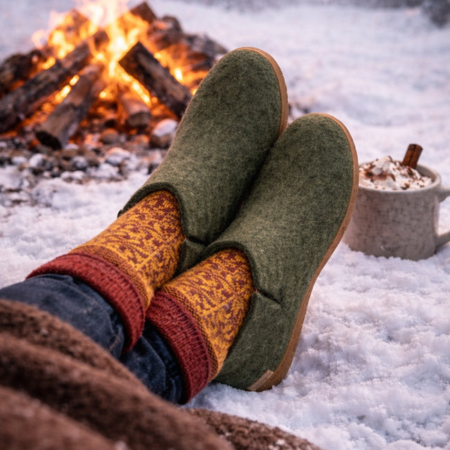 GLERUPS wollen sloffen pantoffels LAARS moss RUBBER HONEY