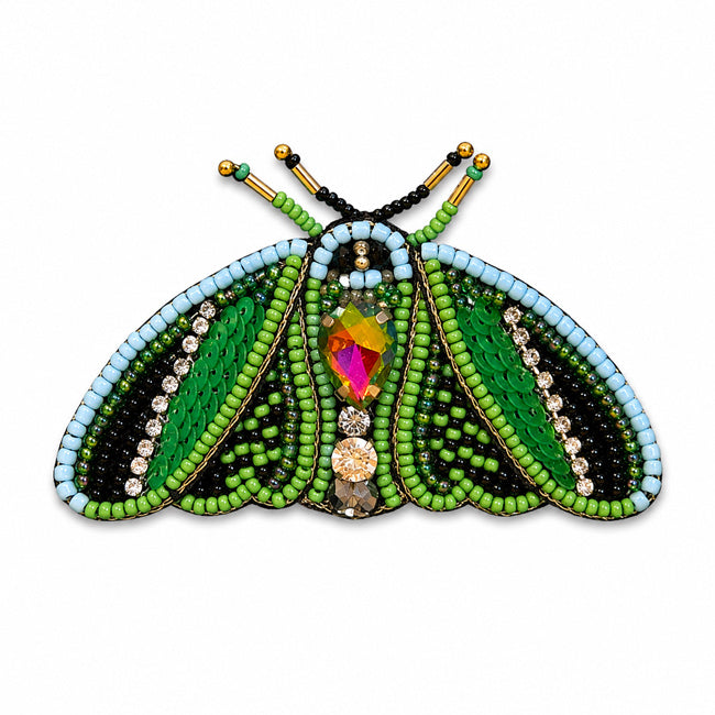 FAIRTRADE broche MOT GROEN met pailetten en kralen