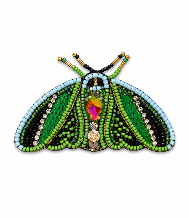 FAIRTRADE broche MOT GROEN met pailetten en kralen