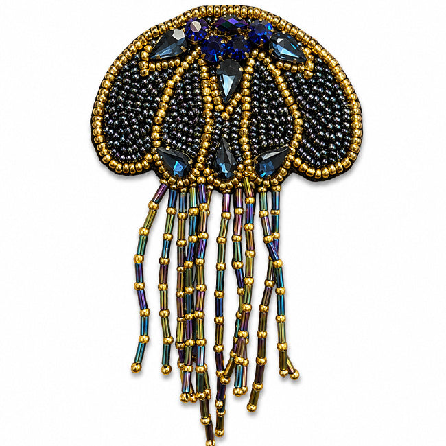 FAIRTRADE broche OCTOPUS BLACK met pailetten en kralen