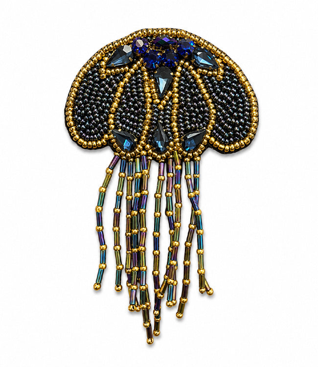 FAIRTRADE broche OCTOPUS BLACK met pailetten en kralen