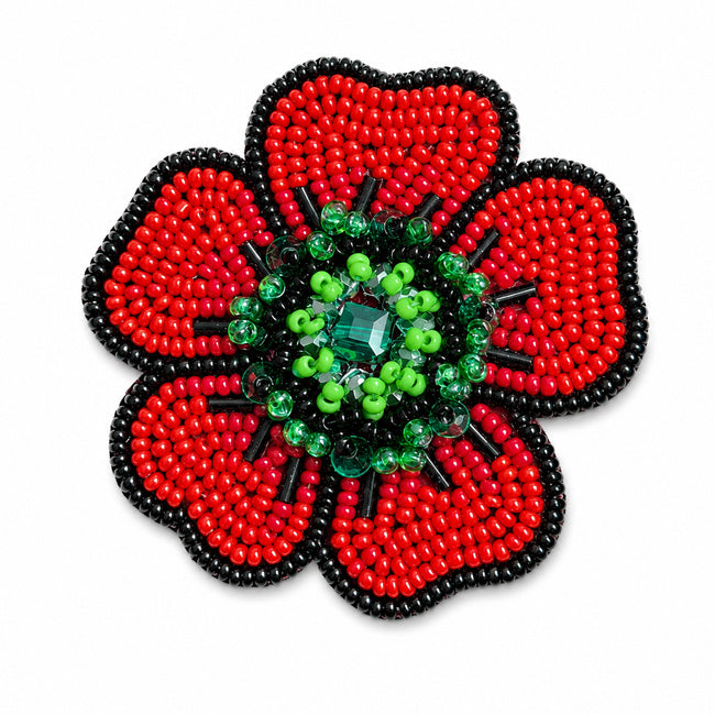 FAIRTRADE broche BLOEM POPPY RED met pailetten en kralen