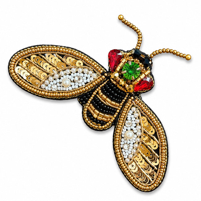 FAIRTRADE broche QUEEN BEE met pailetten en kralen