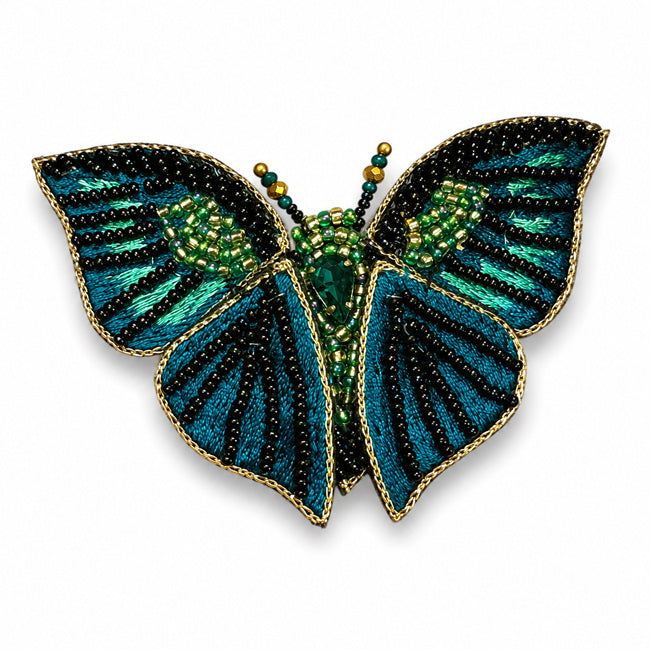 FAIRTRADE broche VLINDER PETROL met pailetten en kralen