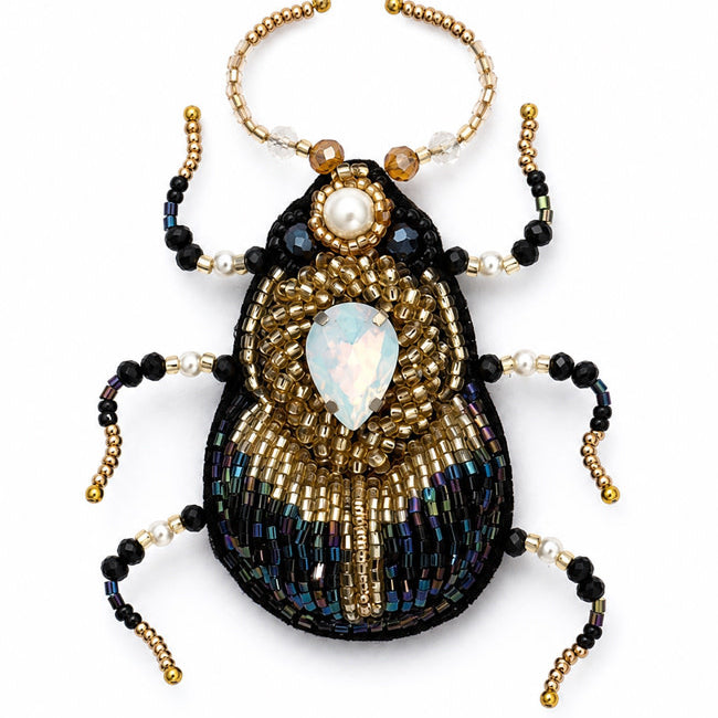 FAIRTRADE broche KEVER ZWART met pailetten en kralen