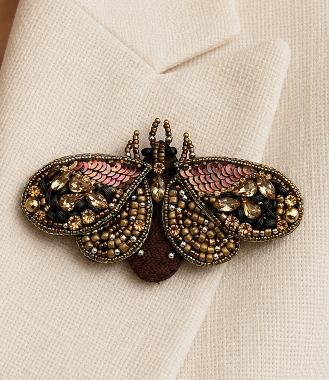 FAIRTRADE broche MOT BRONS met pailetten en kralen