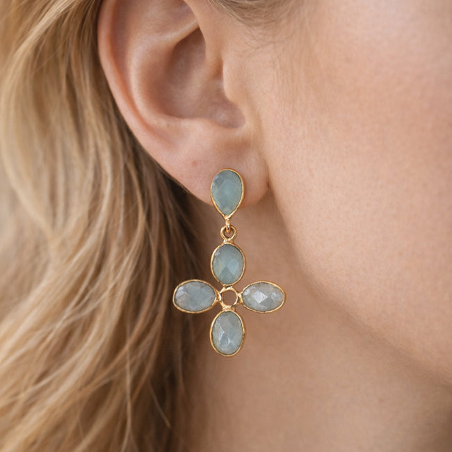 FAIRTRADE Oorbellen met stenen CLOVER GREEN verguld