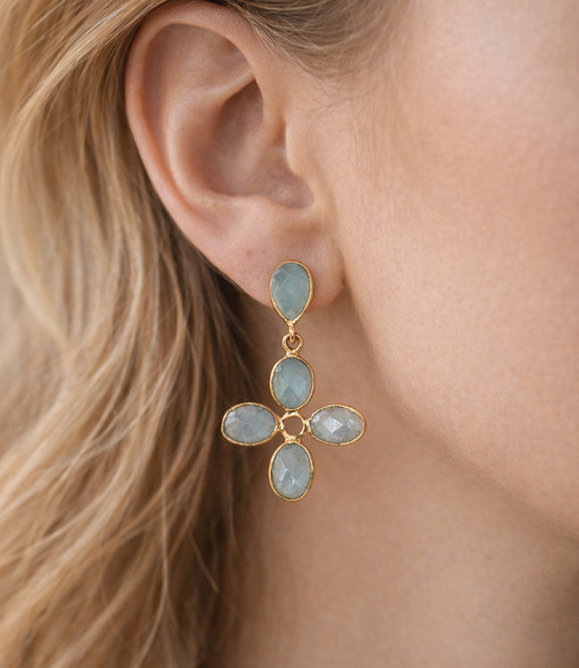 FAIRTRADE Oorbellen met stenen CLOVER GREEN verguld