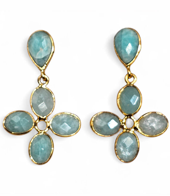 FAIRTRADE Oorbellen met stenen CLOVER GREEN verguld