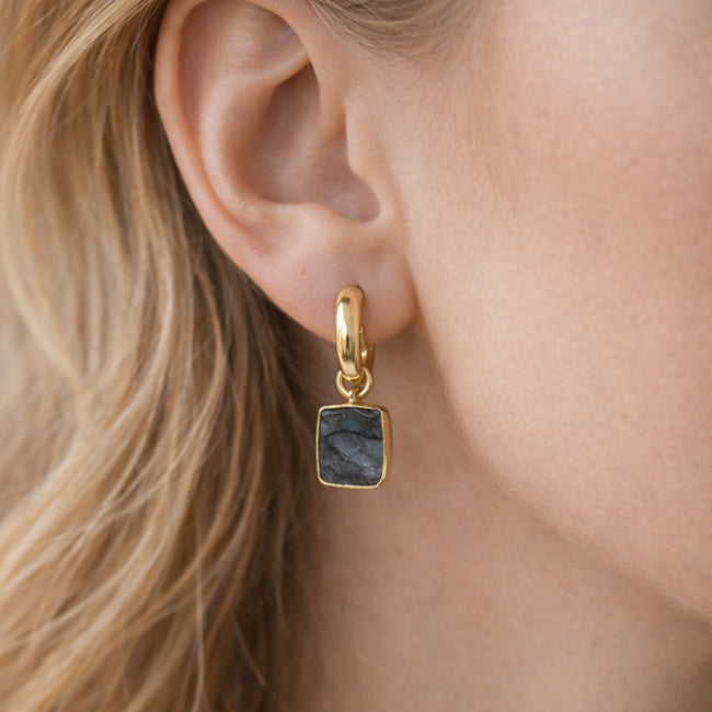 FAIRTRADE Oorbellen met stenen SQUARE MOON verguld
