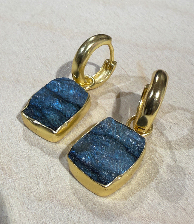 FAIRTRADE Oorbellen met stenen SQUARE MOON verguld