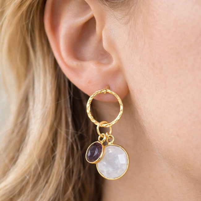 FAIRTRADE Oorbellen met cateye stenen DUO GREY verguld