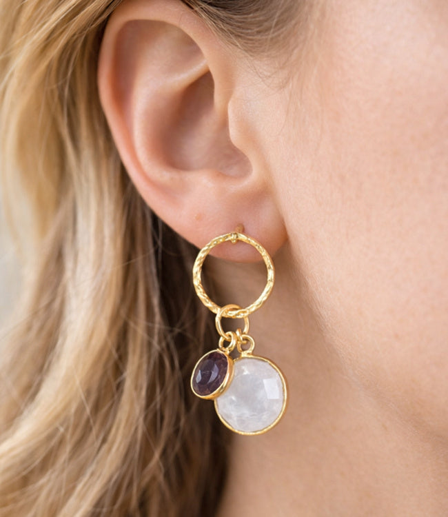 FAIRTRADE Oorbellen met cateye stenen DUO GREY verguld