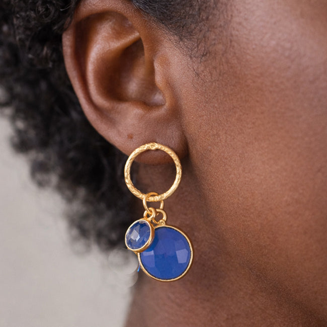 FAIRTRADE Oorbellen met cateye stenen DUO BLUE verguld