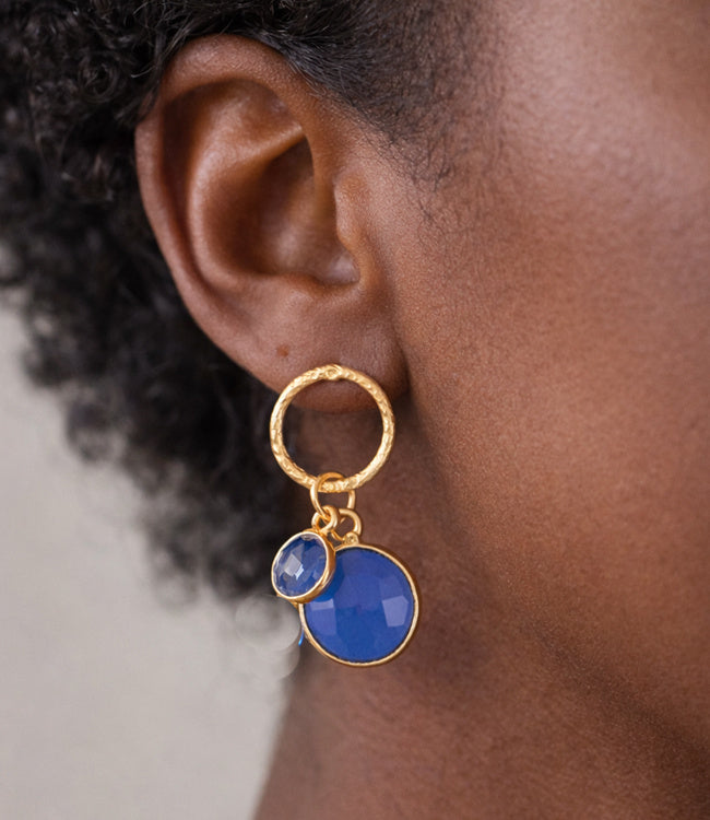 FAIRTRADE Oorbellen met cateye stenen DUO BLUE verguld