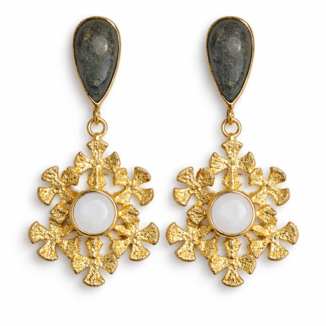 HAPPY LONA Oorbellen verguld BLOOM STONE ONYX fairtrade