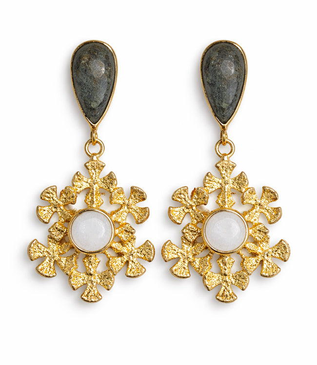 HAPPY LONA Oorbellen verguld BLOOM STONE ONYX fairtrade