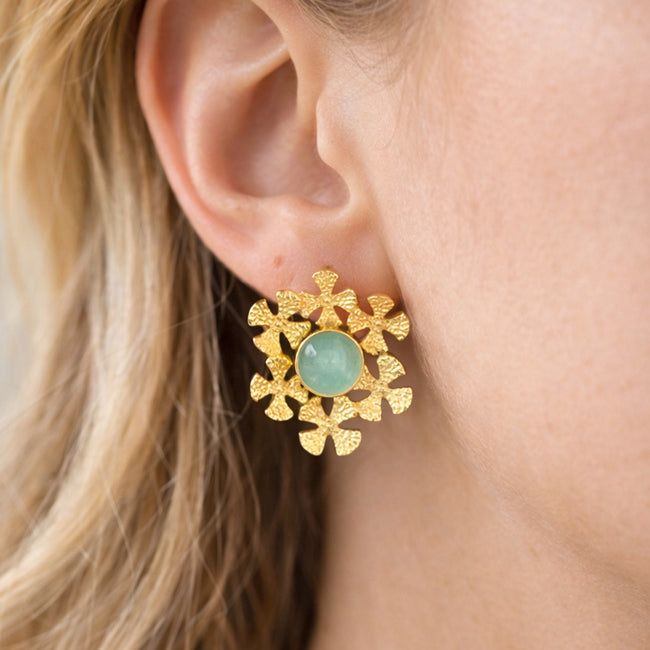 Fairtrade Oorbellen FLOWER POWER verguld AQUA