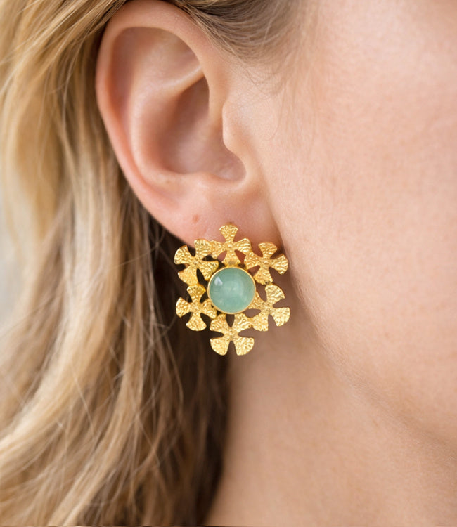 Fairtrade Oorbellen FLOWER POWER verguld AQUA