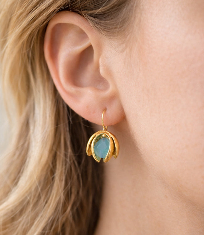 FAIRTRADE Oorbellen met halfedelsteen SNEEUWVLOK TURQUOISE verguld