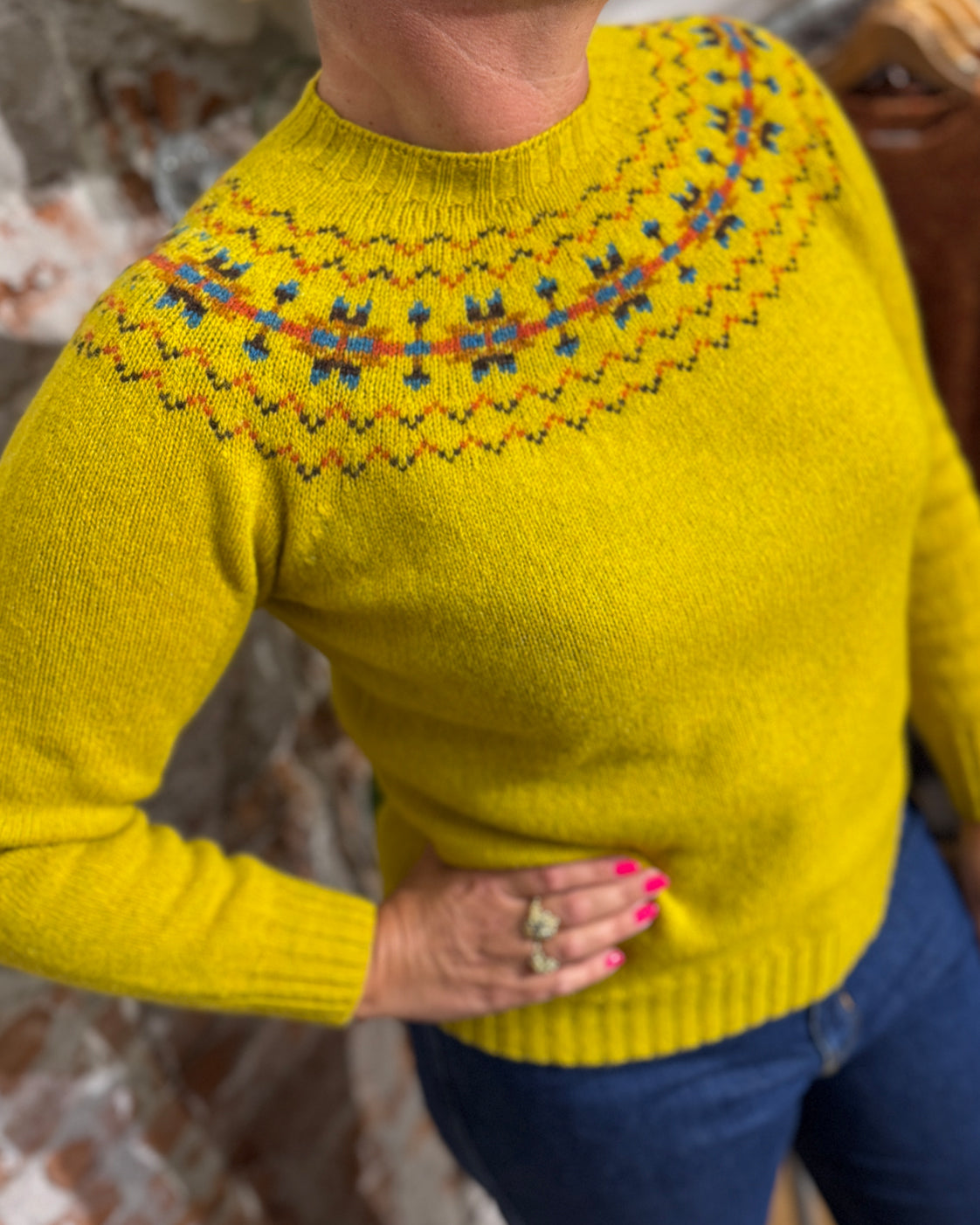 HARLEY wollen fairisle trui SYL CITRINE van pure wol