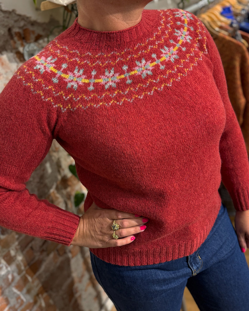 HARLEY wollen fairisle trui SYL FRAMBOISE van pure wol