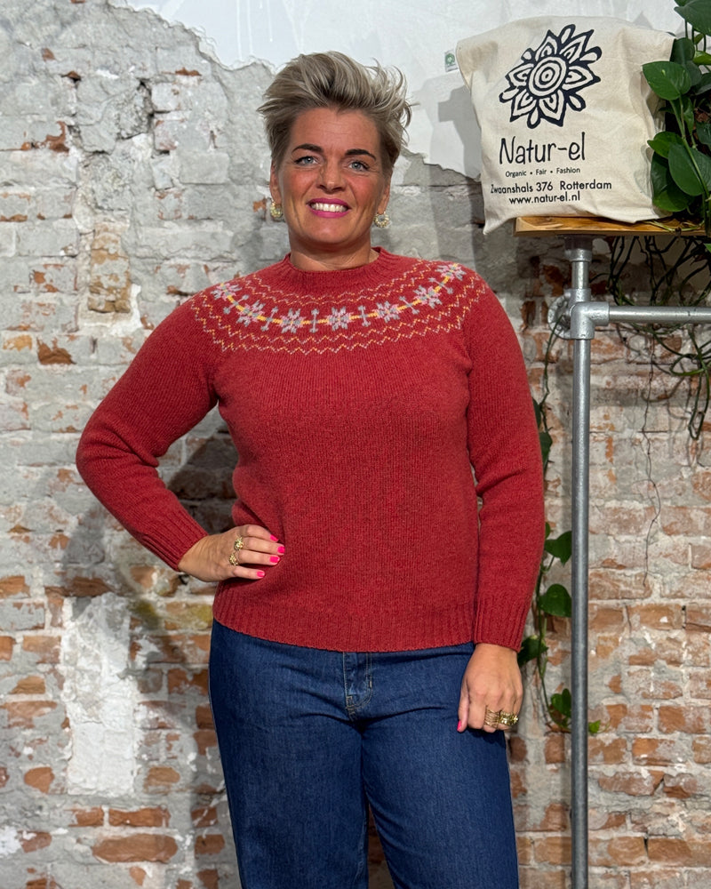 HARLEY wollen fairisle trui SYL FRAMBOISE van pure wol