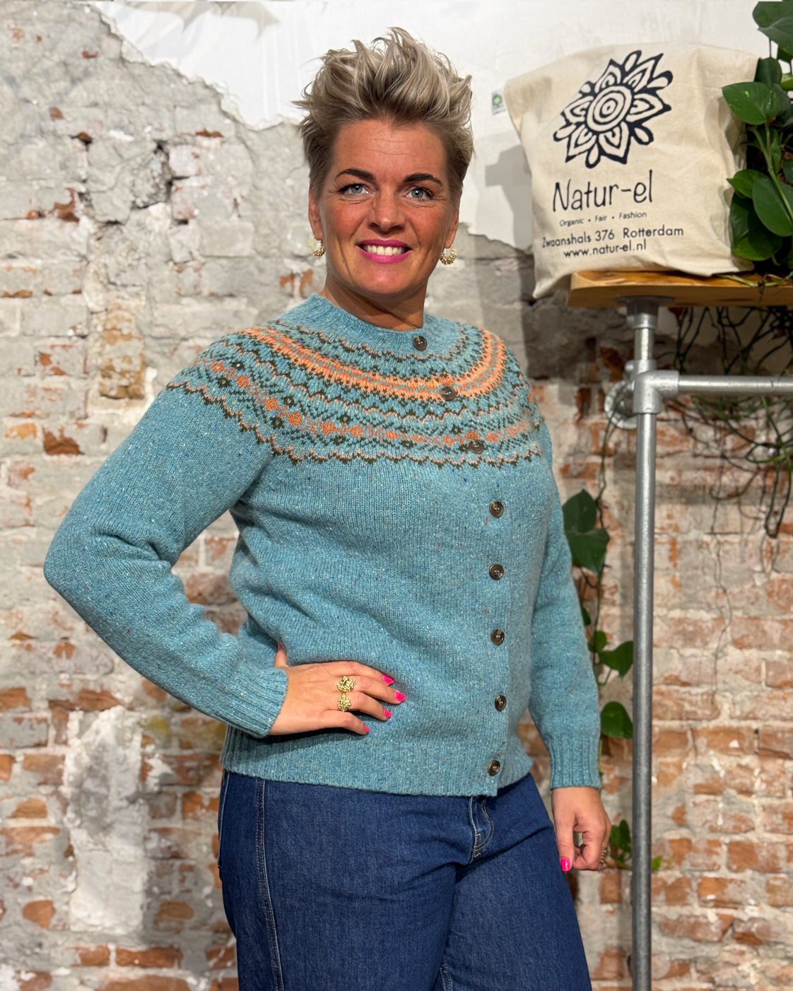 HARLEY Fairisle-Pullover ORIBE BLUE reine Lammwolle