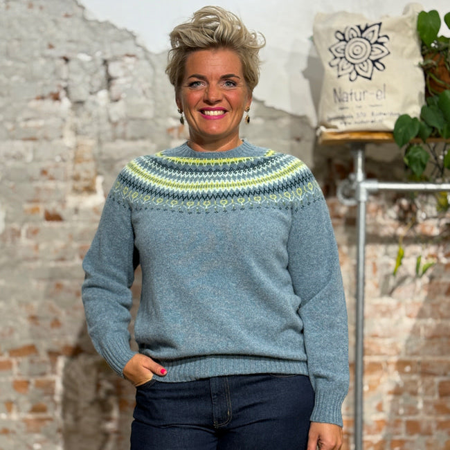 HARLEY Wollen fairisle trui ORIBE BLUE pure lamswol