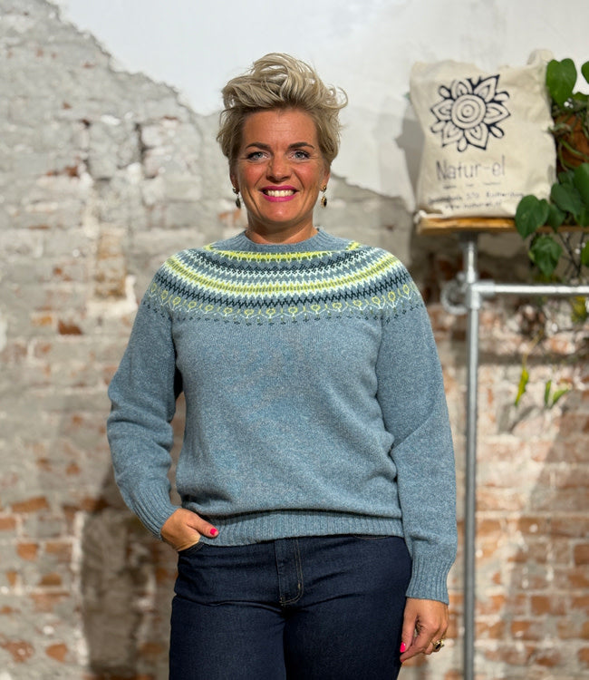 HARLEY Wollen fairisle trui ORIBE BLUE pure lamswol