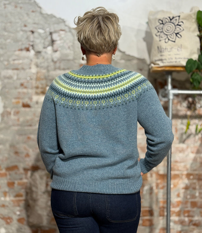 HARLEY Wollen fairisle trui ORIBE BLUE pure lamswol