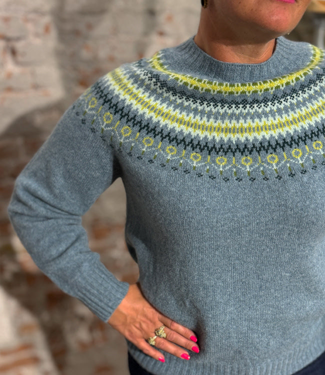 HARLEY Wollen fairisle trui ORIBE BLUE pure lamswol