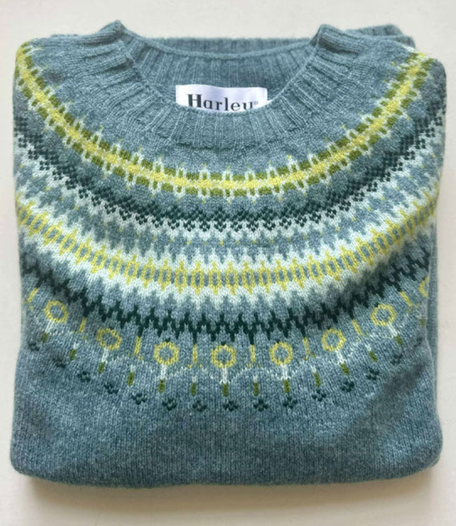 HARLEY Wollen fairisle trui ORIBE BLUE pure lamswol