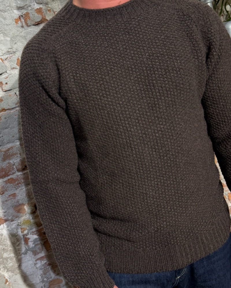 HARLEY Wollen seed stitch trui SELIM BROWN pure lamswol