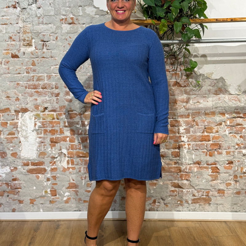 HIMALAYA ISABEL BLUE dress with pleats organic cotton