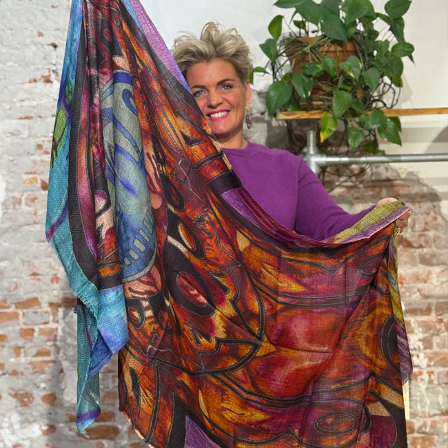 HIMALAYA dunne wollen sjaal met print MAYA