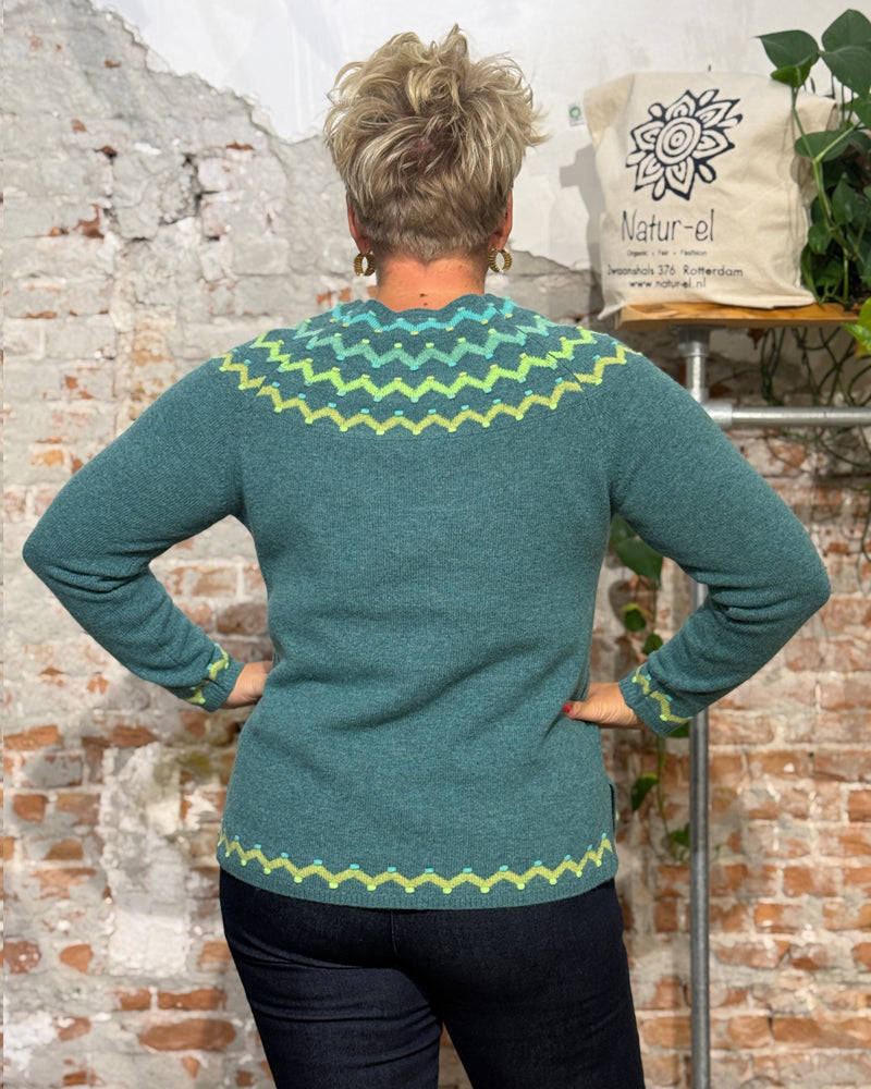 HIMALAYA pure lambswool fairisle sweater GABI GREEN