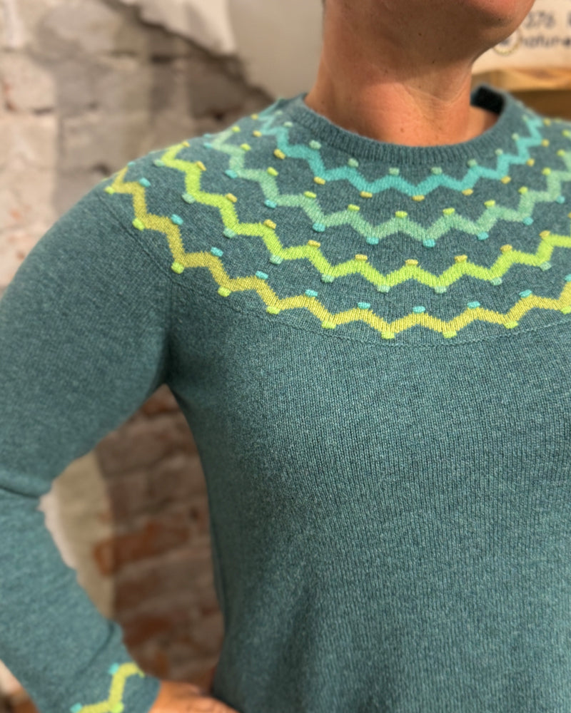 HIMALAYA pure lambswool fairisle sweater GABI GREEN