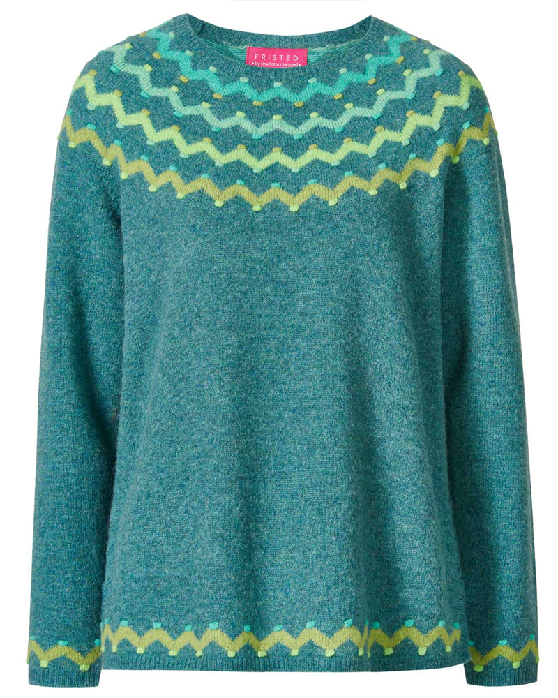 HIMALAYA wollen fairisle trui GABI GREEN van pure lamswol
