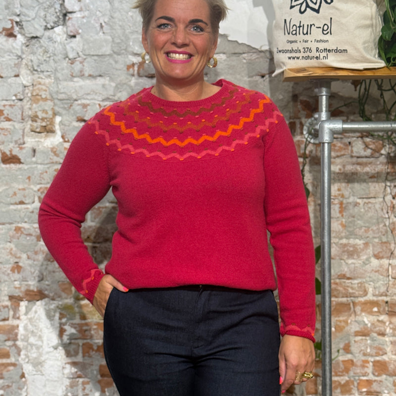 HIMALAYA pure lambswool fairisle sweater GABI RED