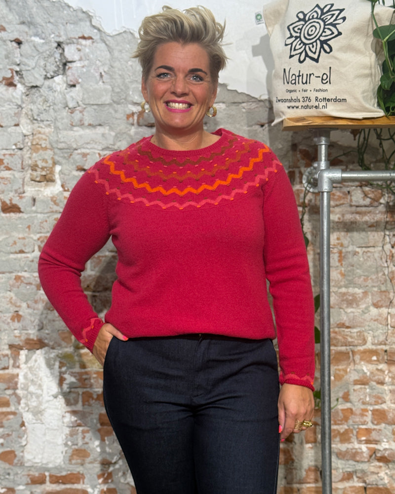 HIMALAYA pure lambswool fairisle sweater GABI RED