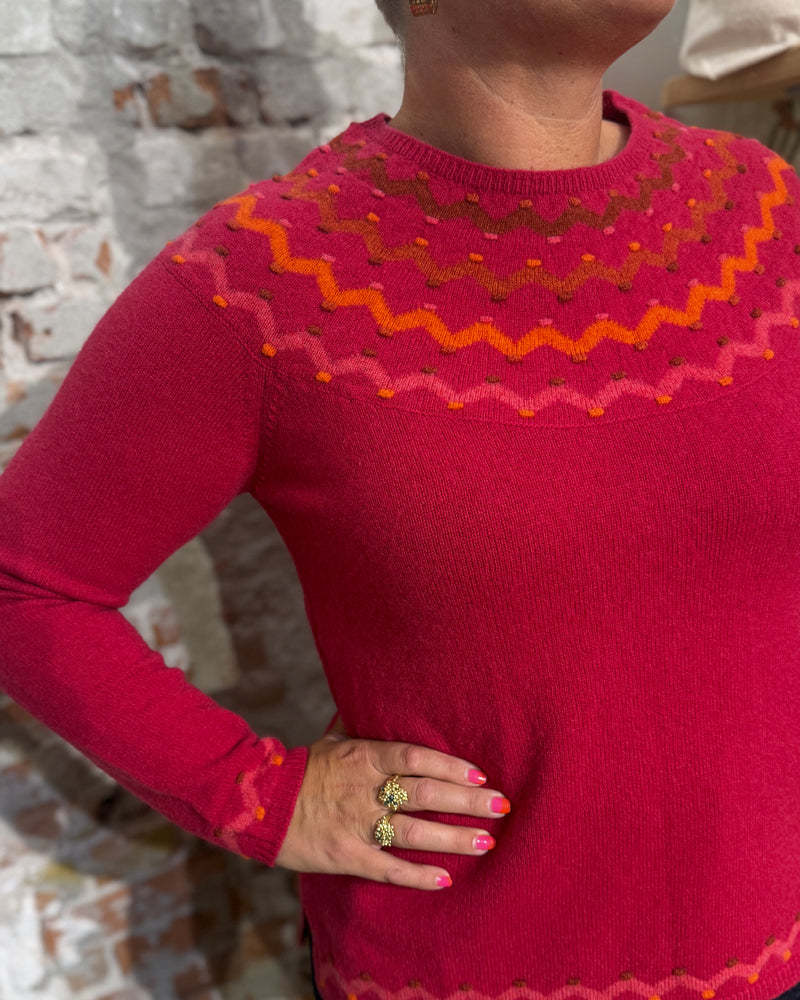 HIMALAYA pure lambswool fairisle sweater GABI RED