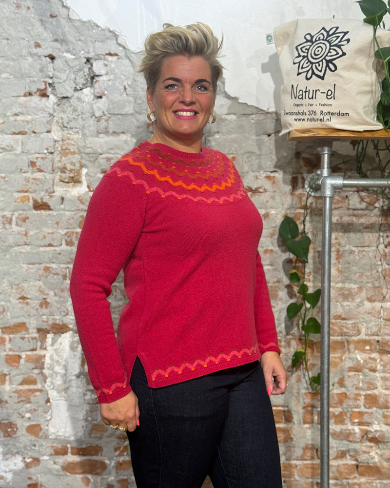 HIMALAYA pure lambswool fairisle sweater GABI RED