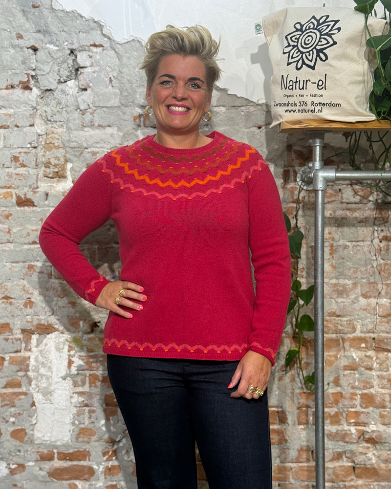 HIMALAYA pure lambswool fairisle sweater GABI RED