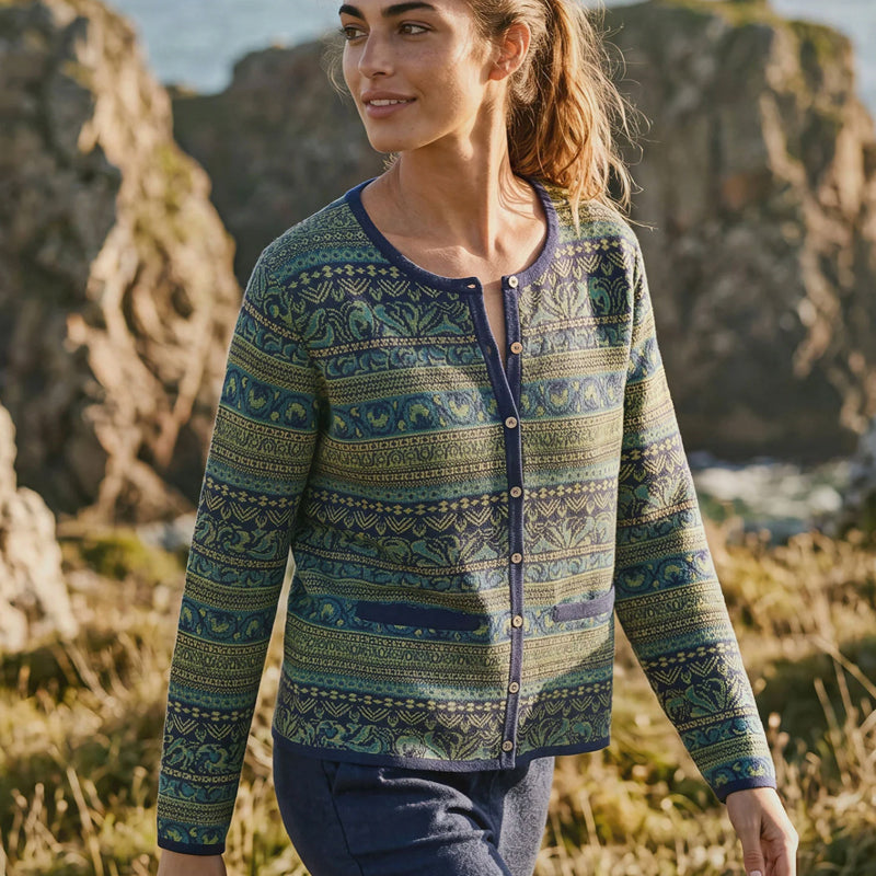 HIMALAYA Gestreifte Strickjacke NALA BLUE aus 100 % Alpaka