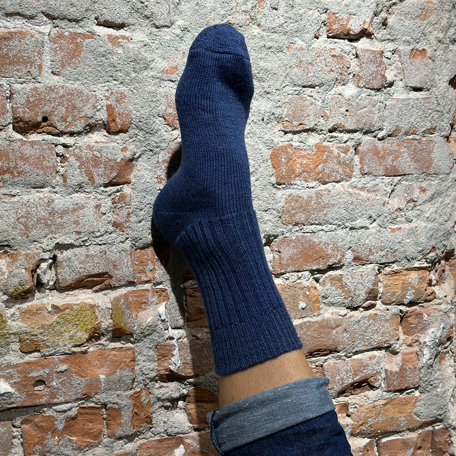 Hirsch Natur wollen sokken effen  JEANS BLAUW  151 09