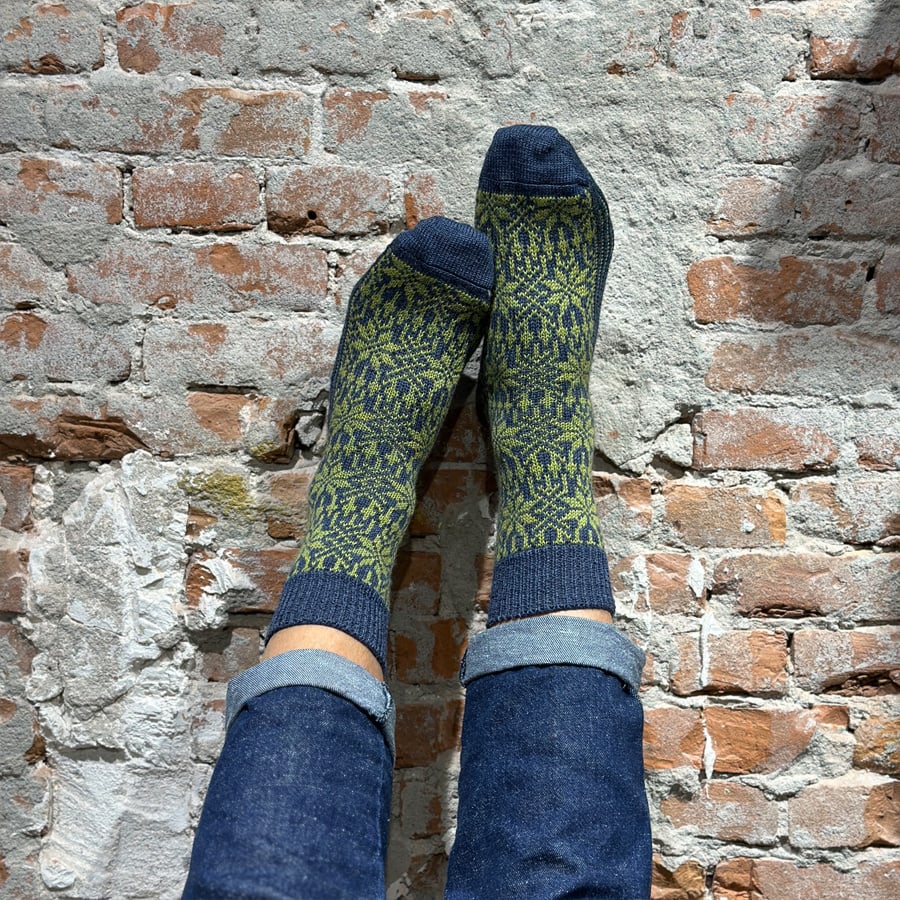 Hirsch Natur Noorse wollen sokken JEANS GROEN 030 189